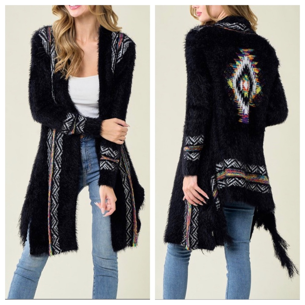 Black Multicolor Patterned Cardigan - Picture 3 of 5